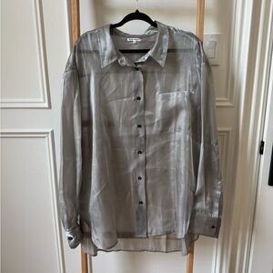 Reformation Will Oversized Sheer Shirt - Silver - Size 2XL - Like New